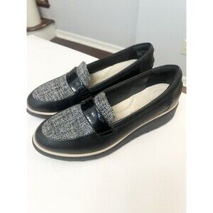 Clarks Sharon Gracie Women's Size 8.5 Tweed Patten Leather Slip-On Loafer Shoe